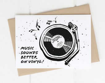 Postkarte Vinyl-Illustration - Das perfekte Karte für Musikliebhaber der 60er Jahre und alle, die die Nostalgie der Schallplatte lieben!