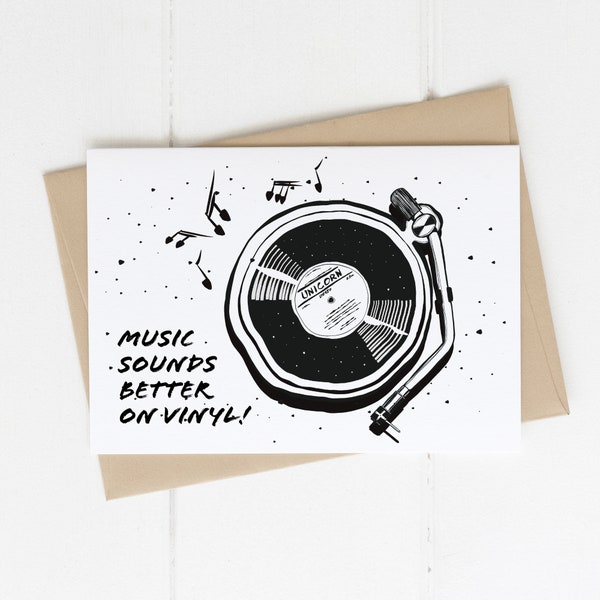 Postkarte Vinyl-Illustration - Das perfekte Karte für Musikliebhaber der 60er Jahre und alle, die die Nostalgie der Schallplatte lieben!