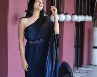 Blue Ombre One Shoulder Gown