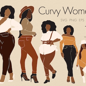 Curvy Woman SVG, Afro Girl Clipart, Black Woman Clipart, Fashion Girl Clipart PNG, Abstract Female PNG, African American Woman Clipart
