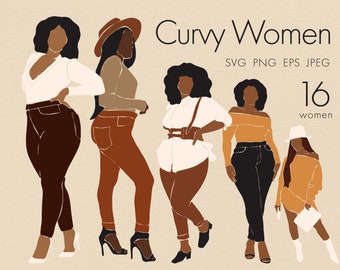 Curvy Woman SVG, Afro Girl Clipart, Black Woman Clipart, Fashion Girl Clipart PNG, Abstract Female PNG, African American Woman Clipart
