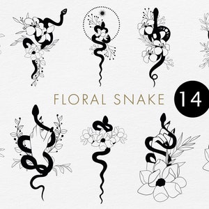 Floral Snake svg, Snake svg, Floral snake, Celestial Floral snake, Snake clipart, Mystical vector snake, Witch hands, Bohemian snake clipart