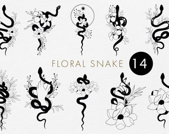 Floral Snake svg, Snake svg, Floral snake, Celestial Floral snake, Snake clipart, Mystical vector snake, Witch hands, Bohemian snake clipart