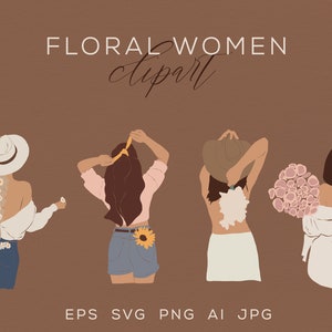 Floral Women Clipart, Abstract women PNG, Woman Figure Minimal Illustration Clipart PNG, Abstract female PNG, Feminine print, Commercial use