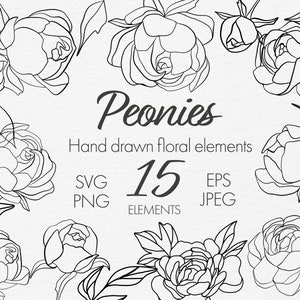 Pfingstrose Linie Art, Pfingstrose SVG, Floral botanische Clipart svg, Pfingstrose Clipart, Pfingstrosen Dateien für Cricut, botanische Cliparts svg, svg Blumen