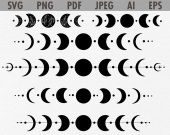 Moon Phase Svg Bundle, Crescent Moon Svg, Moon Svg, Full Moon Half Moon Svg, Crescent Moon Svg, Silhouette, Cut File for Cricut Svg
