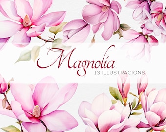 Watercolor Magnolia clipart- Watercolor Flowers- Wedding Clipart - Magnolia Png - Dusty floral clipart