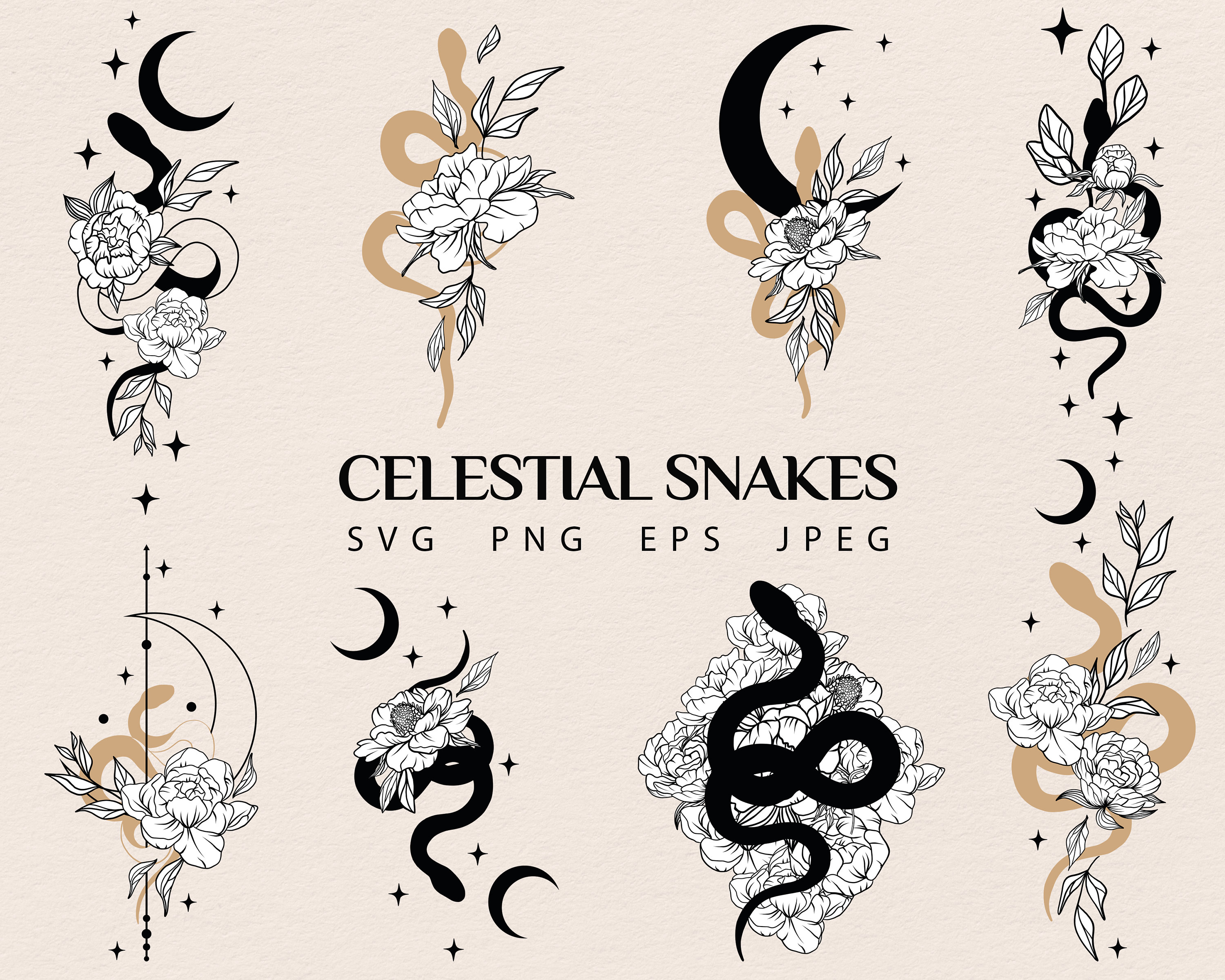 Celestial Snake Svg Floral Snake Svg Mystical Snake Svg - Etsy