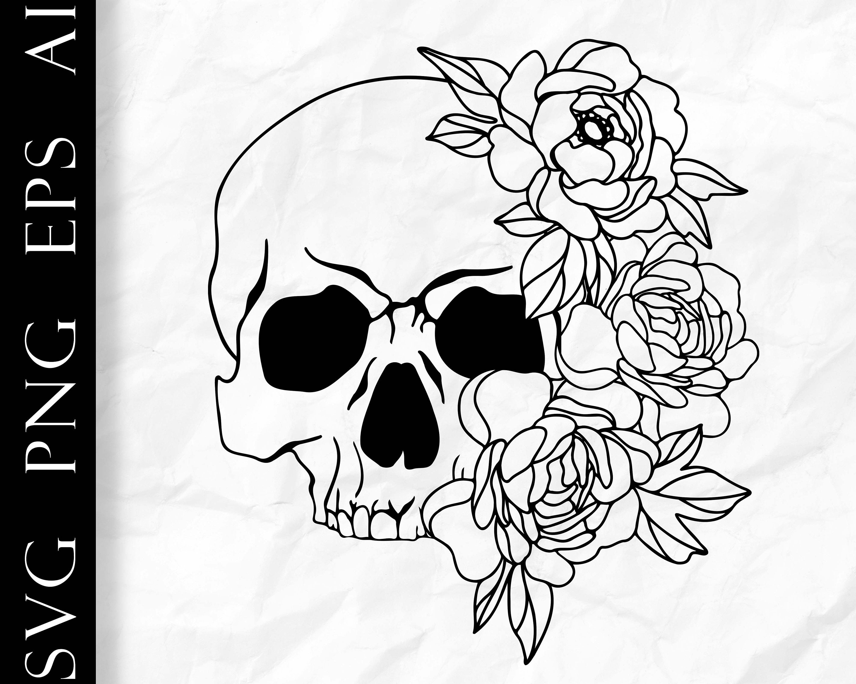 Skull Flower Svg Skull tattoo Skull svg Skull rose cut file Skull rose