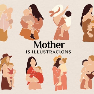 Clipart madre astratta, Festa della mamma SVG, Stampa madre, Clipart donna, Stampa vivaio, Clipart SVG, PNG femminile astratto, Clipart famiglia