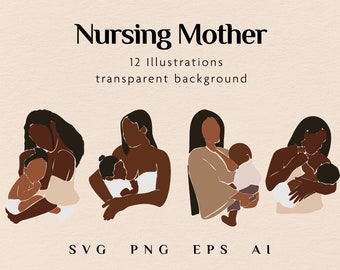 Nursing mother Svg, Mother Clipart, Woman Svg, Abstract mother Svg, African Woman clipart, Mothers Day Svg,  Brestfeeding mother Svg Png