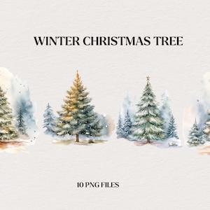 Watercolor Winter Clipart, Watercolor Christmas Clipart png, Watercolor Christmas Tree, Winter Tree Png, Snow forest watercolor clipart png