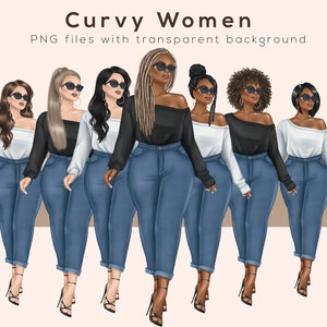 Pius Size PNG, girl clipart, Fashion Girl clipart, Curvy girl clipart, Jeans Girl clipart, Afro Girls Clipart, African American Clipart