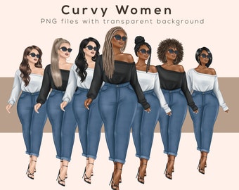 Pius Size PNG, girl clipart, Fashion Girl clipart, Curvy girl clipart, Jeans Girl clipart, Afro Girls Clipart, African American Clipart