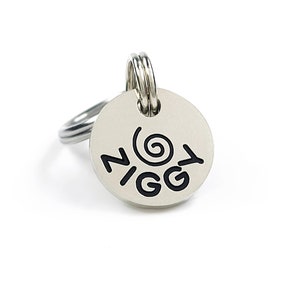1/2&quot; Tiny Personalized Cat Name Tag with Icon | Deeply Engraved Nickel Silver Pet ID for Kittens and Small Pets | Silver