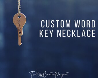 Custom Vintage Key Necklace I Stamped with your Personalized Word