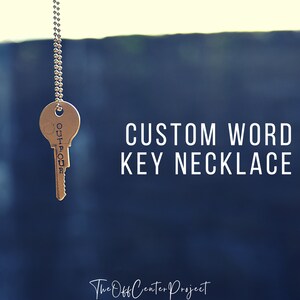 Custom Vintage Key Necklace I Stamped with your Personalized Word image 1