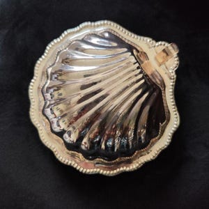 Vintage Silverpläterad Snäckssmörskål med Glasinsats, Kammussla Kaviarskål Musslor Serveringsskål med Vitt Ogenomskinligt Glasfoder