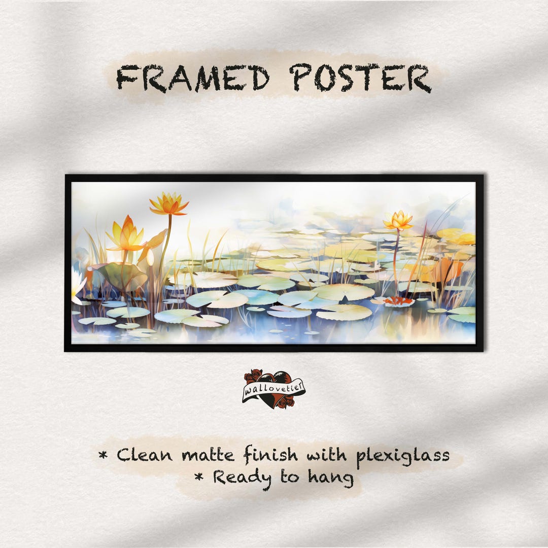 Framed Water Lily Print: Watercolor Lotus Floral Wall Art - Etsy
