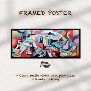 Framed, Ready to Hang, Modern Horizontal Wall Art Print, Panoramic Abstract Art, Geometric Wall Art, Mid Century Modern, Art by Wallovetier
