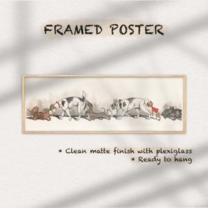 Framed, Ready to Hang, Boris O’Klein, Dirty Dogs of Paris Wall Art, Panoramic Canvas Animal Print, Cute Animal Poster, Mid Century Wall Art