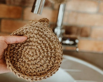 Natural Jute Scrubbers. Handmade Washcloth Set of 2. 100% Natural and Biodegradable Jute Washcloths