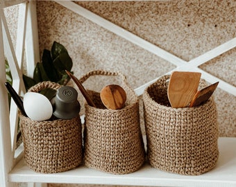 Eco friendly jute basket. Hanging Wall Baskets. Set of 2, Set of 3 Baskets hanging.