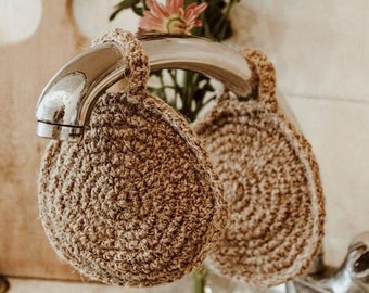 Handmade Washcloth Set of 2. Jute Sponge for Kitchen. Biodegradable Tawashi Natural scrubber. Eco-friendly shower scrubber