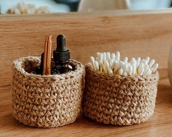 Set of 2 small jute baskets. Small baskets for sponges and ear sticks. Gift baskets for women. Housewarming gift basket