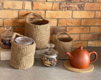 Jute crochet hanging baskets. Set of 2, Set of 3  Boho Basket.