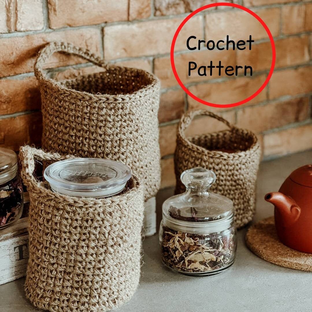 Jute Crochet Hanging Baskets Pattern. Hanging Planter Pattern. Etsy
