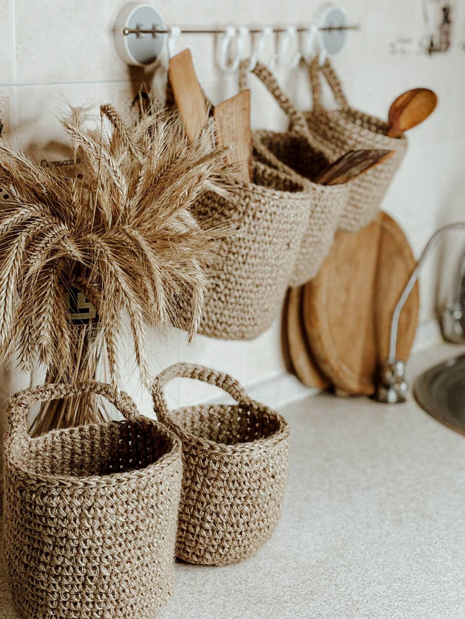 Jute crochet hanging baskets Size M 4.72 5.51 Inches. Wall Etsy