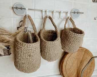 Jute crochet hanging baskets Pattern. Hanging planter Pattern. Boho nursery decor. Jute basket crochet tutorial