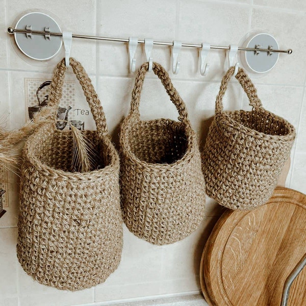 Jute crochet hanging baskets Pattern. Hanging planter Pattern. Boho nursery decor. Jute basket crochet tutorial