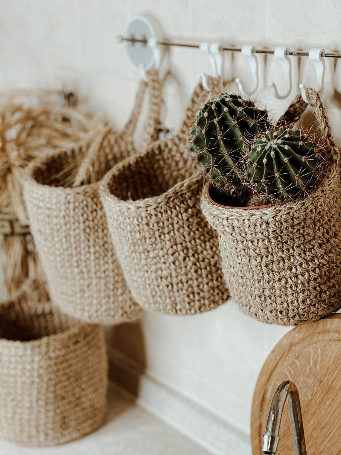 Jute crochet hanging baskets L 5.51 6.29 Inches. Wall Etsy