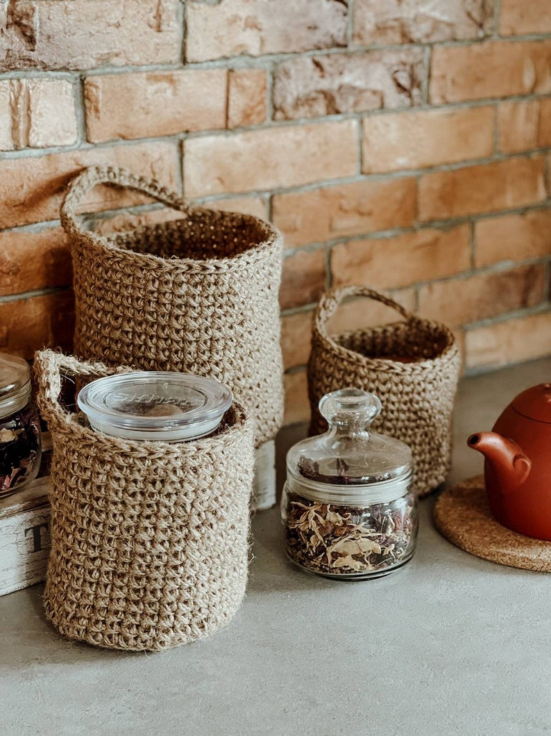 Jute crochet hanging baskets Pattern. Hanging planter Pattern. Boho nursery decor. Jute basket crochet tutorial image 5