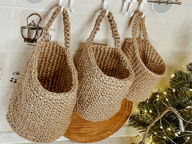 Jute crochet hanging baskets Pattern. Hanging planter Pattern. Boho nursery decor. Jute basket crochet tutorial image 4