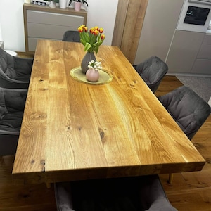 GROTE EIKEN TAFEL, tafel met rechte rand, natuurlijke eiken rustieke houten eettafel, eetkamermeubels