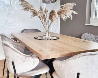 Mesa de comedor de roble artesanal: madera maciza rústica moderna, patas Matrix