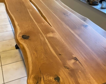 Massive oak kitchen dining table HANDMADE, Matrix central metal legs