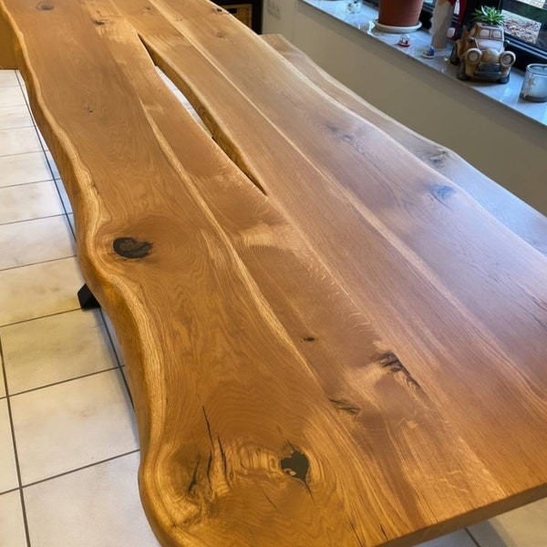 Massive oak kitchen dining table HANDMADE, Matrix central metal legs