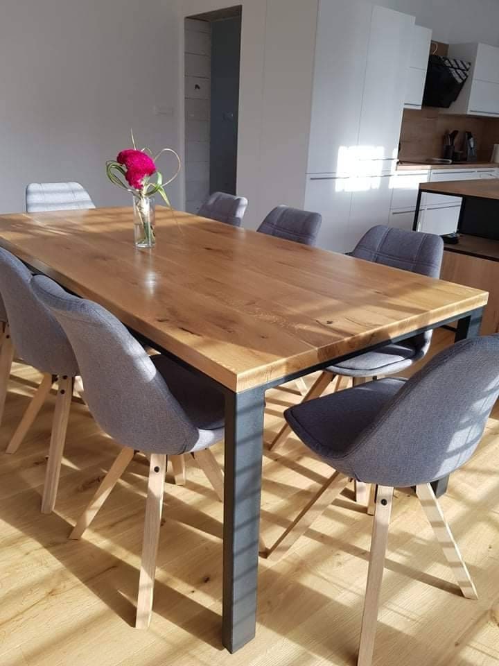 OAK DINING TABLE Solid Wood Dining Table Home Office Table Metal