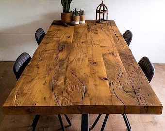 Large oak table, VERY OLD oak- patina Wood Table, Straight Edge Table, Natural Oak Rustic Wood Dining Table, Dining Furniture