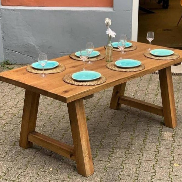 TABLE À MANGER EN BOIS | Table en bois de ferme | Table à manger en bois massif | Décorations de chambre | Table à manger en bois massif | Tableau Décor À La Maison