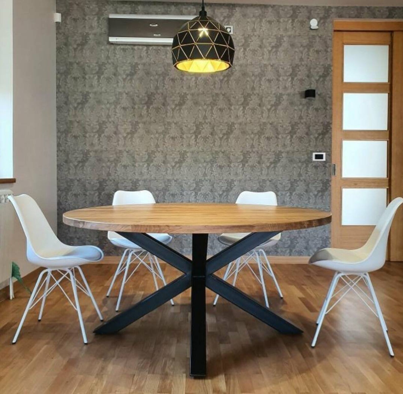 Round Solid Oak Wood Dining Table | MCM Dine Table With Industrial Metal Legs |circular Dining ...