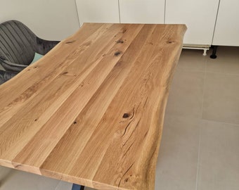 WOODEN DINING TABLE, Live Edge Wood Table, Minimal Wood Table, Straight Edge Table, Modern Natural Wood Handmade Dining Table For New Home