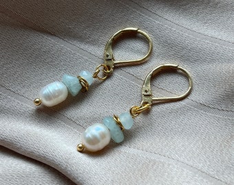 Aquamarine drop earrings with lever-back closure
