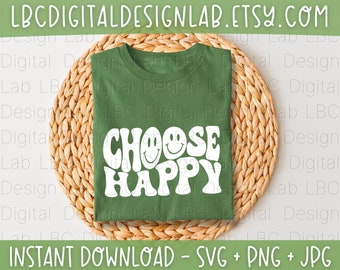 Retro Smiley Face SVG Cut File, 70s Hippie Choose Happy Design (Digital Download)