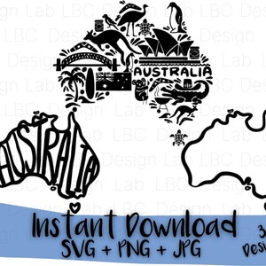 Australia SVG Bundle, Australia clipart e immagini, Koala Svg, Australian Svg, Sydney Svg, Australia mappa muta, Kangaroo Svg