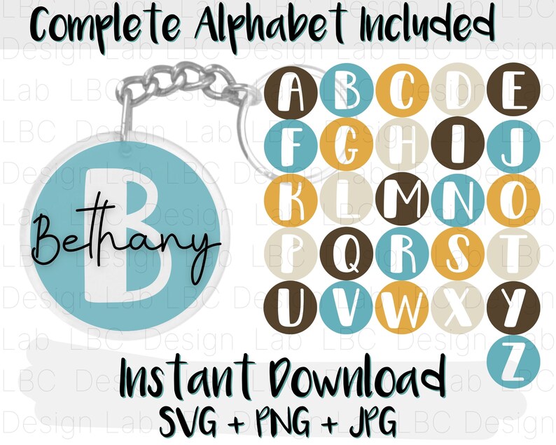 Letter Keychain SVG Round Bundle Monogram SVG Letter | Etsy
